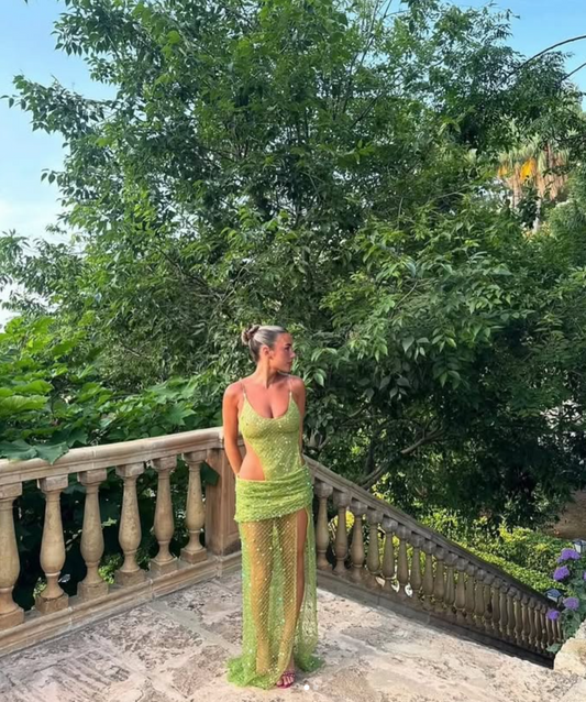 Jaded London Stellar Asymmetric Hand Beaded Maxi Dress