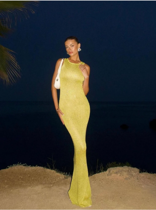 Asta Resort Natalia Dress Chartreuse Sequin